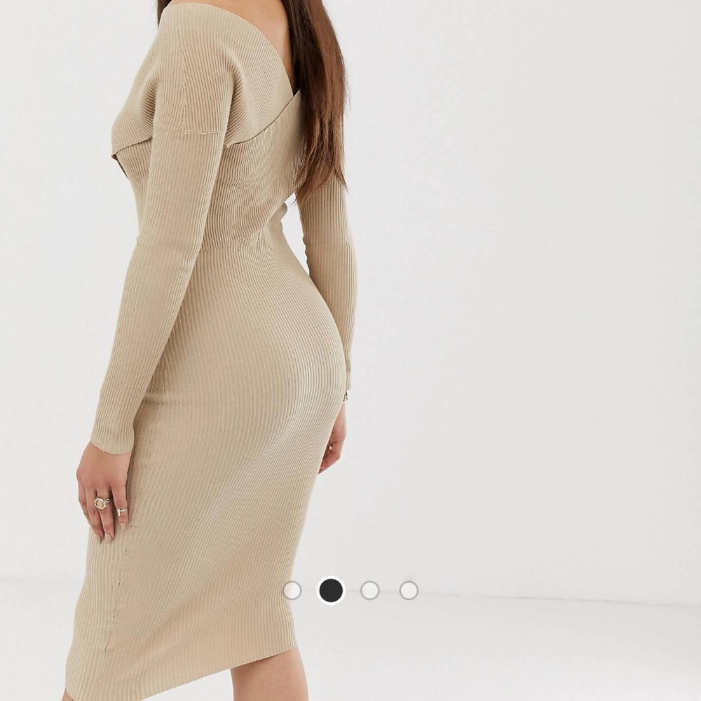 Off shoulder cross front ribbed midi dress - Picture 2 of 3